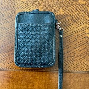 Elliot Lucca woven black leather phone wristlet/ wallet